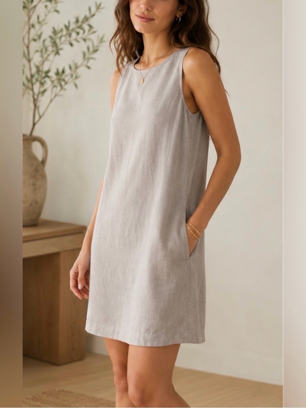 J. Crew Sleeveless Mini Shift Dress in Flax Linen